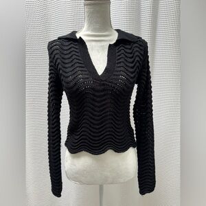 Black Knit Long Sleeve Top